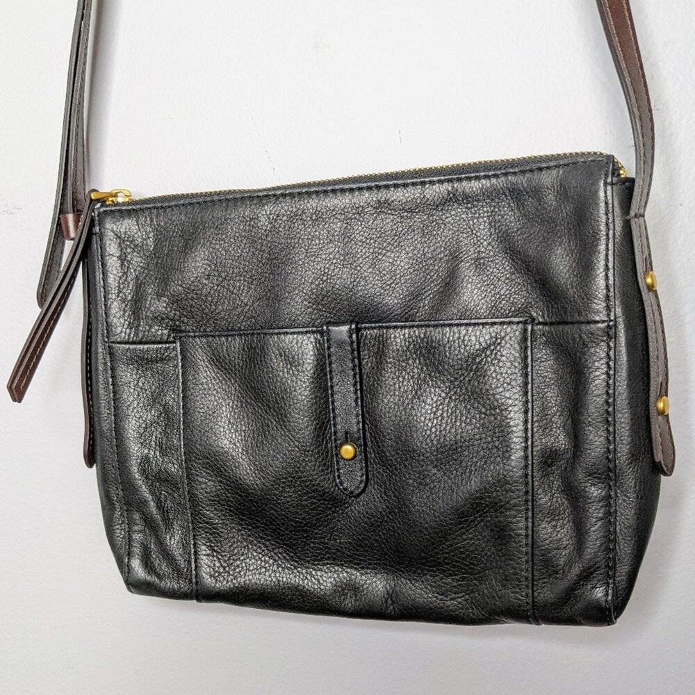 Fossil Black Gold Leather Zip Top Crossbody Bag - Picture 2 of 12